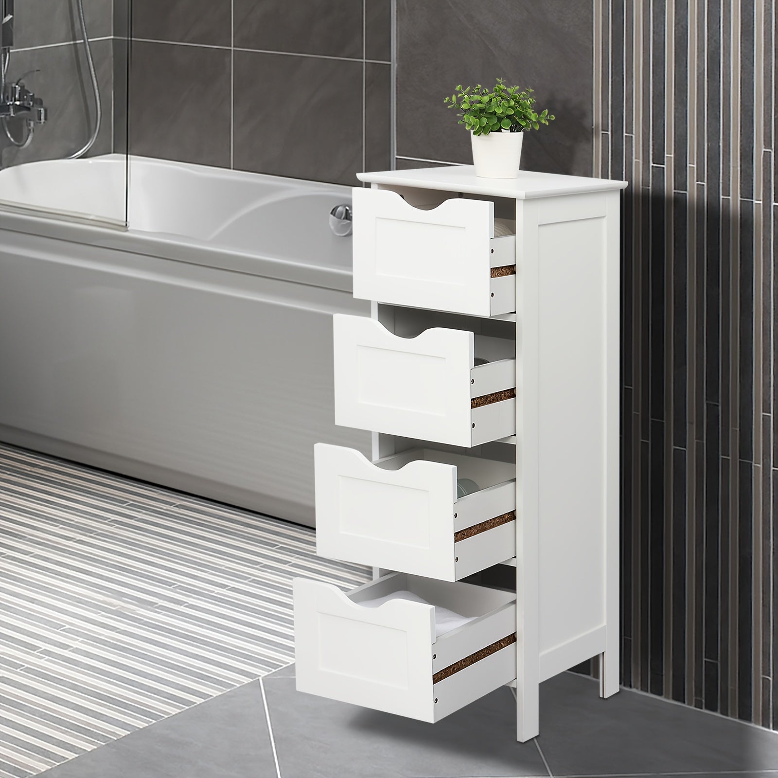 Bathroom Storage Cabinet with Drawers ¨C Waterproof Freestanding Floor Cabinet with 4 Drawer Organizer for Bathroom, Bedroom, Living Room