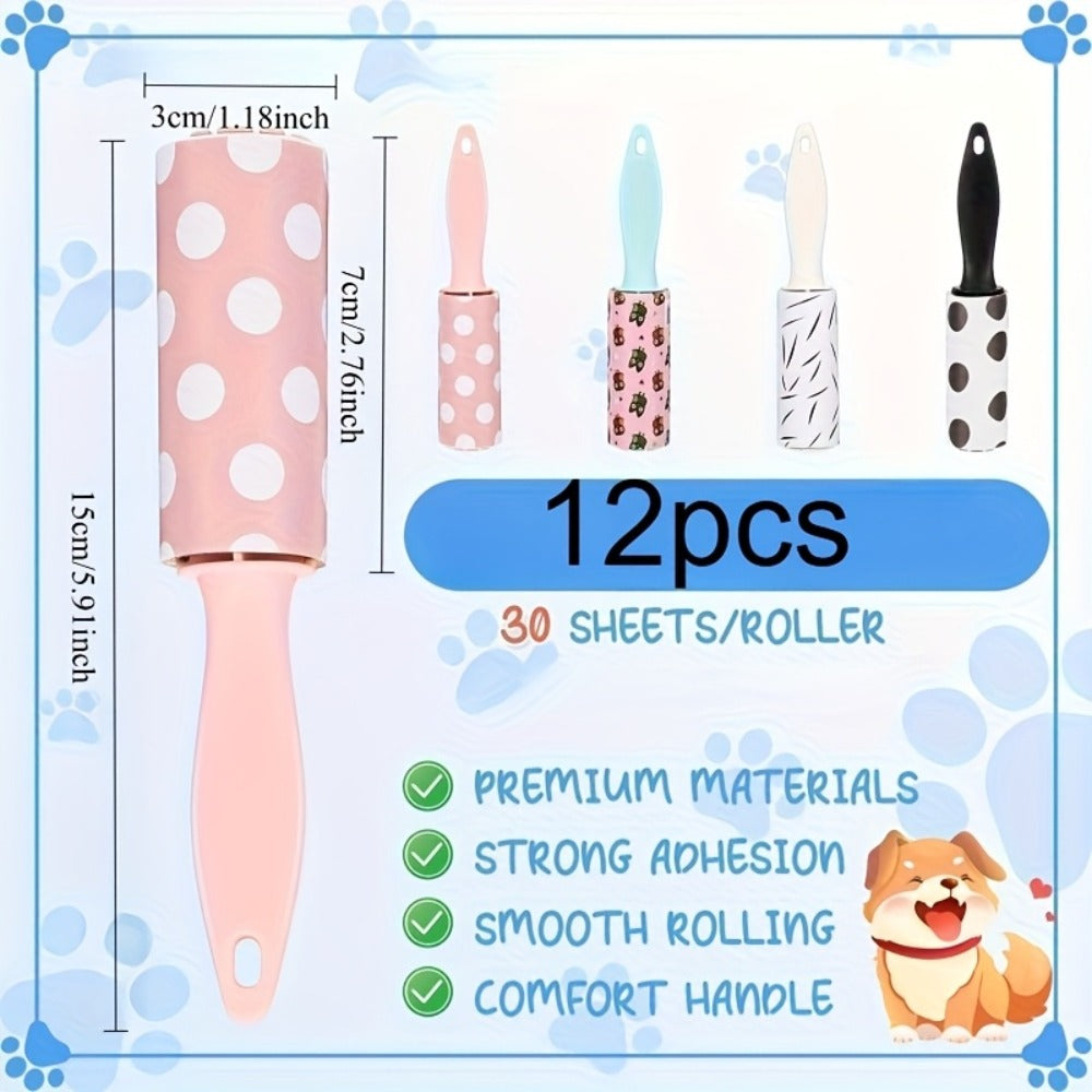 Lint Roller Pet Hair Remover Mini Portable 12 Pack Travel Size No Power Required for Clothing Furniture Car Seats Couch Reusable Clothes Cleaner Bulk Value Pack Great for Gift Bags