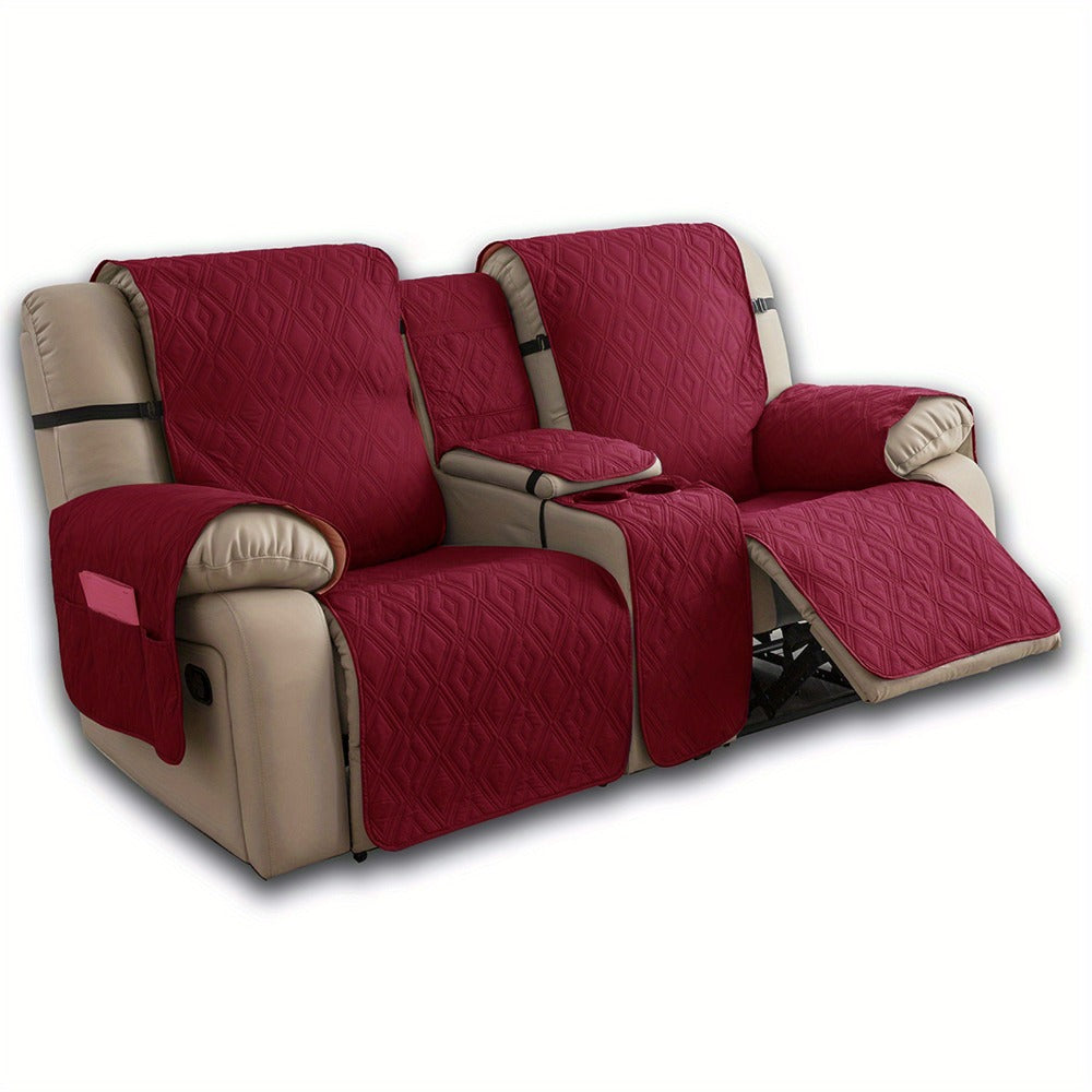 Recliner Loveseat Cover 4 Piece Set Waterproof Split Dual Recliner Sofa Slipcover with Center Console Cover & Straps - Pet Friendly Furniture Protector, Knit Polyester, 8 Colors, Black Grey Beige Navy