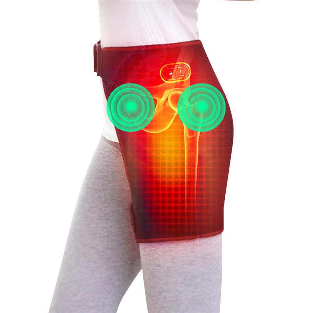 Heated Hip Brace Massager USB Electric for Men & Women - 3 Vibration & 3 Heat Settings Hip Thigh Support Wrap with Heating Pad, Hamstring Pain Relief Brace, USB Rechargeable, Black