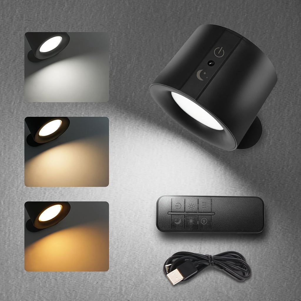 Rechargeable Wall Sconce LED Reading Light - GVTCO Magnetic 360¡ã Rotation Wall Lamp with Remote Control, 3 Color Temperatures, Dimmable, 1200mAh Battery, USB-C Charging for Bedroom, Bedside & Hallway