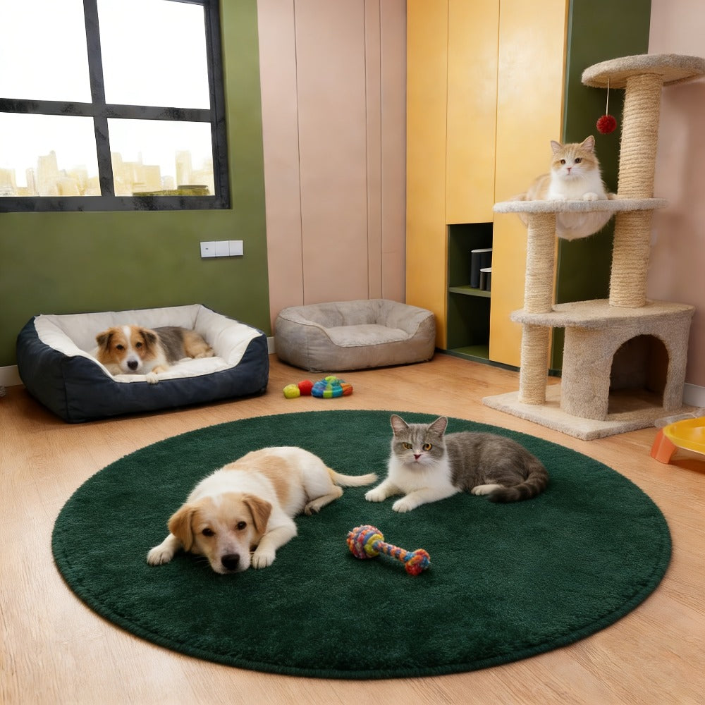 Round Faux Fur Area Rug - Soft Plush Circle Carpet for Living Room Bedroom, Machine Washable, Multiple Colors & Sizes