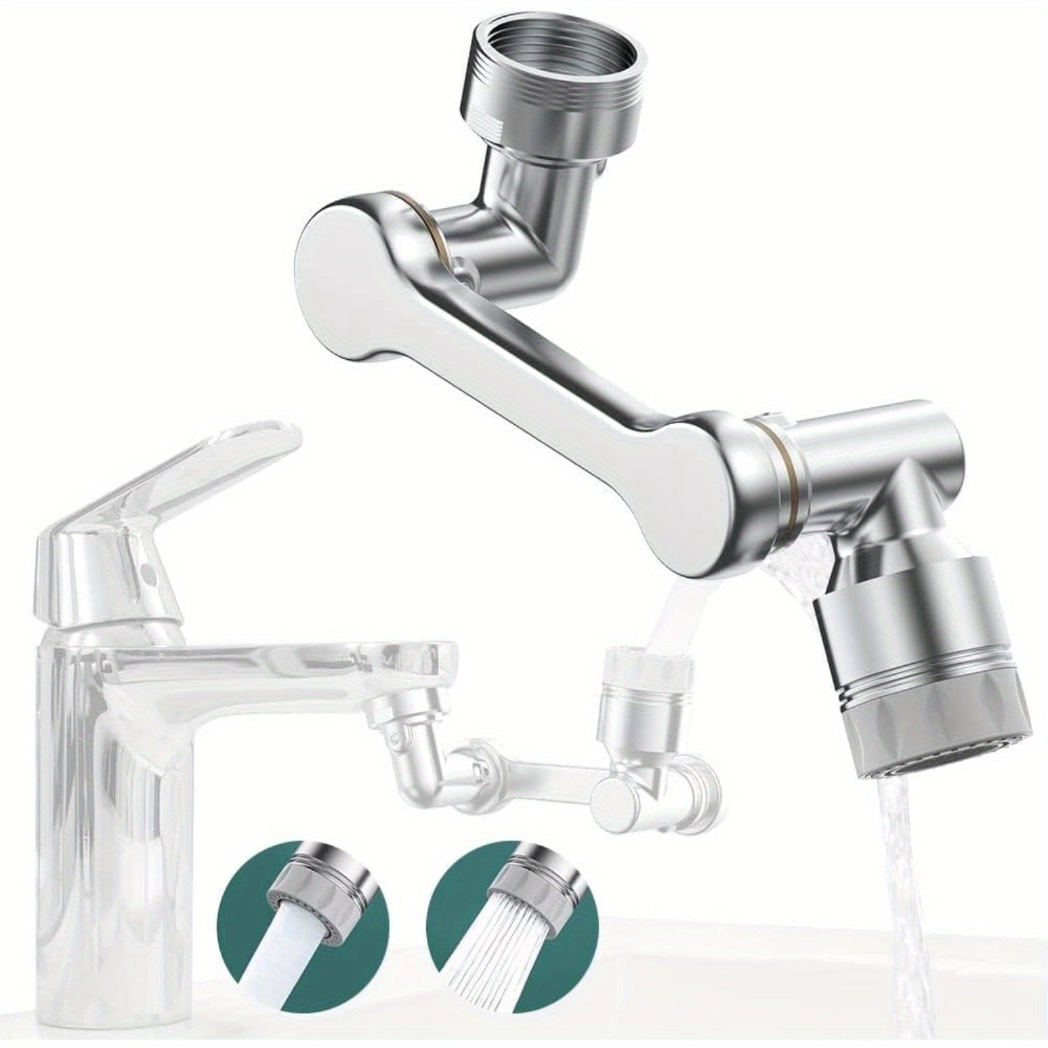1440¡ã Rotating Faucet Extender Brass Multifunctional 1080¡ã 360¡ã Swivel Robotic Arm Sink Aerator 2 Water Outlet Modes for Kitchen Bathroom Silver