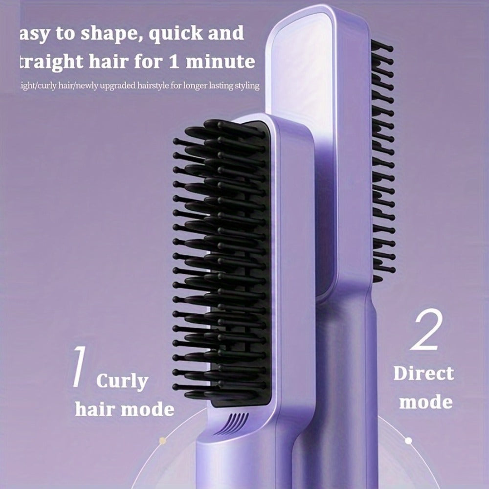 Mini Hair Straightener Comb Ceramic Heating Plate 3 Temperature Settings Fast Heating LED Display Travel Hair Straightening Brush for Women Home Salon Gift