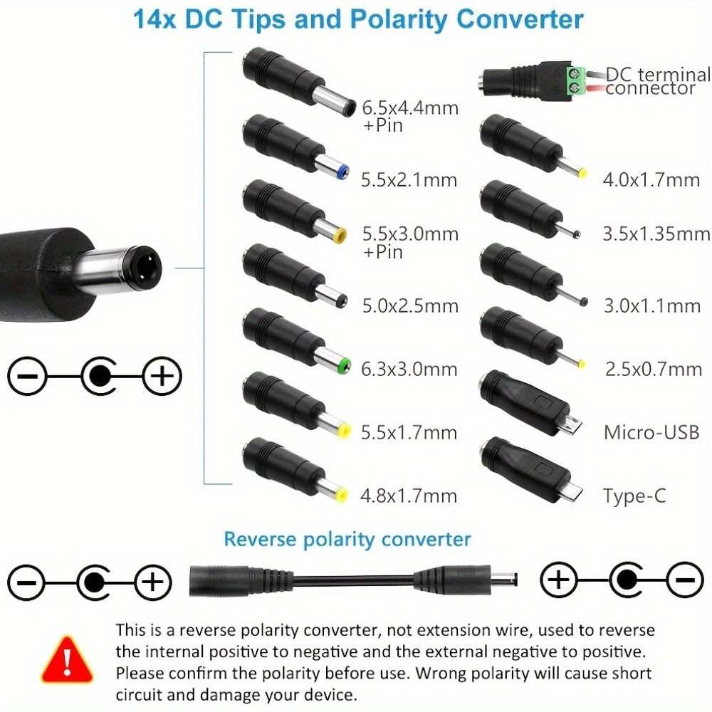 AC to DC Power Adapter 48W Adjustable 4-24V - LCD Voltage Display, Knob Control, 15 Interchangeable Tips & Polarity Converter, Overvoltage & Short Circuit Protection, 100-240V Universal Input
