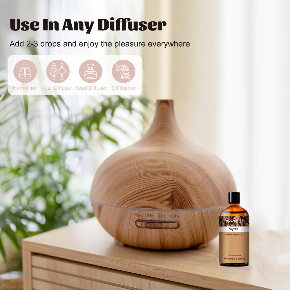 Myrrh Essential Oil 100ml ¨C Pure Undiluted Therapeutic Grade Natural Oil for Diffuser, Humidifier, Candle Making & Skincare | Long-Lasting Aroma, No Additives