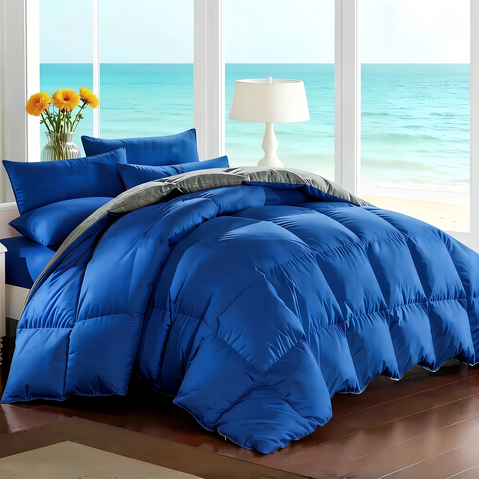 Comforter Set 7-Piece Bed in a Bag Queen King Full Soft Microfiber Down Alternative Comforter Fitted Sheet Flat Sheet Pillow Shams Pillowcases All Season Bedding Set 34 Colors