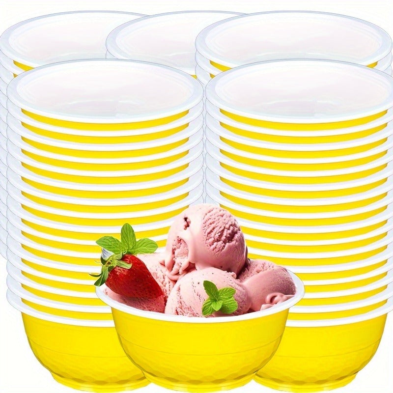 Plastic Bowls 120 Pack 13oz Disposable Serving Bowls with Football Print for Party Wedding Picnic BBQ Ice Cream Salad Snack Soup Red Yellow Green