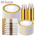Gold Disposable Dinnerware Set for 50 Guests 350pcs ¨C Includes Dinner Plates, Dessert Plates, 9oz Cups with Gold Rim, Pre-Rolled Napkins & Gold Cutlery | Perfect for Wedding, Party & Holiday Celebration