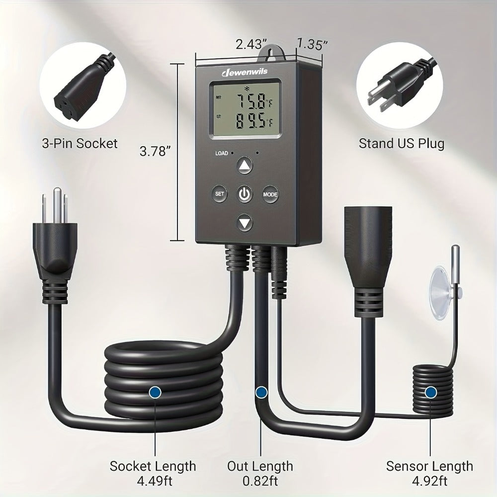 Digital Temperature Controller Thermostat Outlet Heating Cooling Mode 14¡ãF-140¡ãF LCD Display Buzzer Alarm 120V 10A 1200W for Freezer Greenhouse Reptile Aquarium Incubator Home Brewing