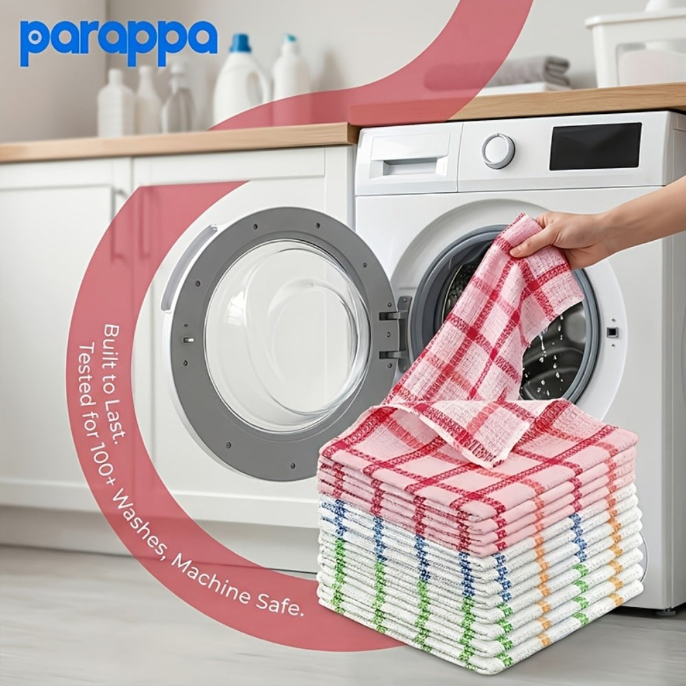 Kitchen Dish Cloths Set 12 Pcs ¨C Super Absorbent Waffle Weave Dishwashing & Scrubbing Towels, Christmas Holiday Plaid Pattern, Assorted Colors, 12x12 Inch Reusable Cleaning Cloths