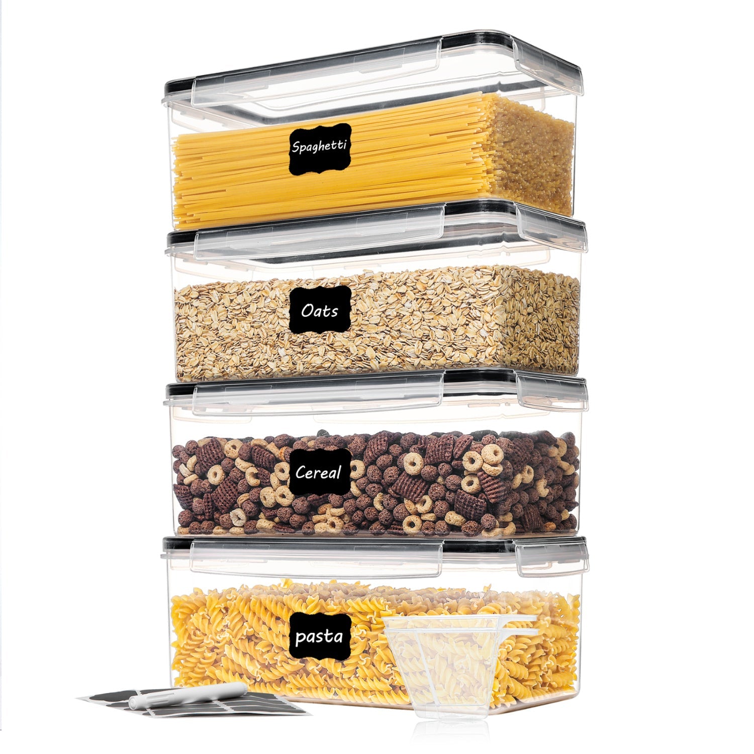 Pantry Storage Containers 4-Pack Airtight with Lids 108oz BPA-Free Plastic Spaghetti Pasta Organizer Gull-Wing Lock Kitchen Pantry Organization Fridge Freezer Safe