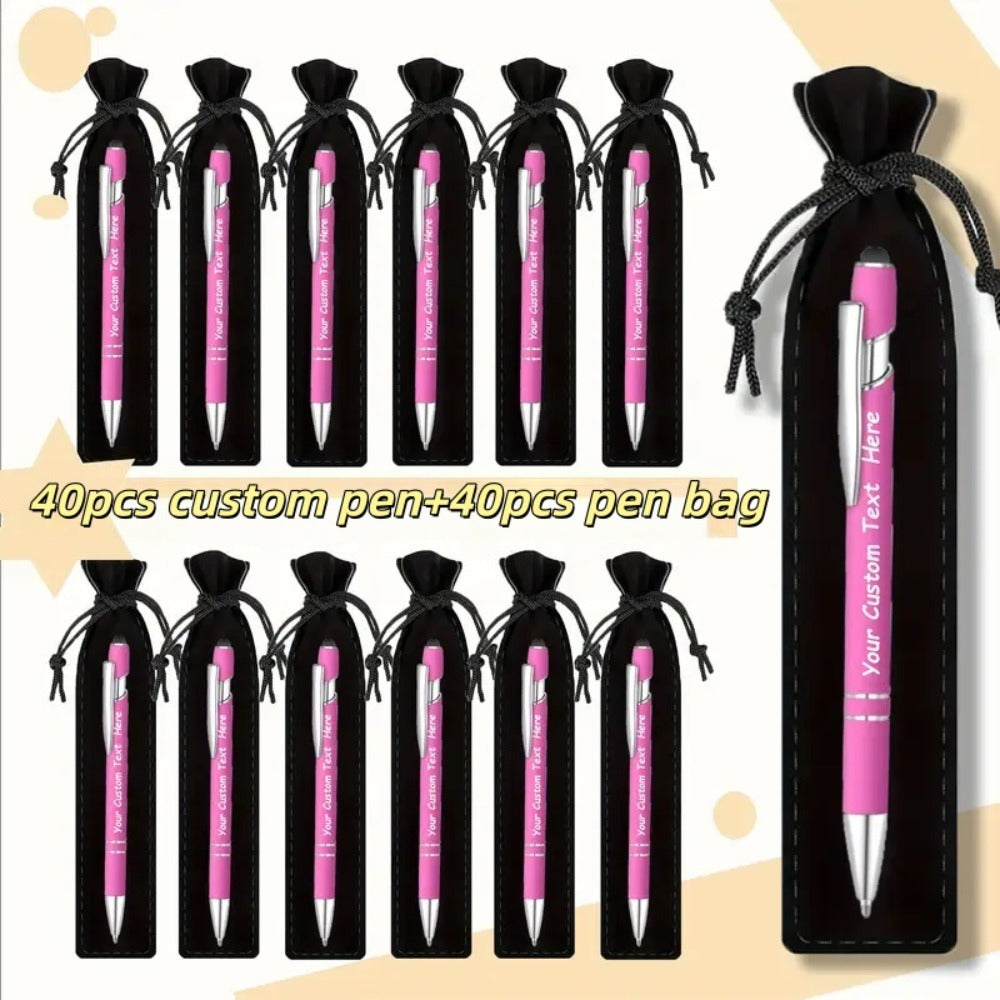 Custom Ballpoint Pens with Pencil Pouch Bulk Set ¨C Personalized Ballpoint Pen Pack for Corporate Gifts, School Supplies, Office Promotions | 20/30/80 PCS Customized Pen & Bag Bundle