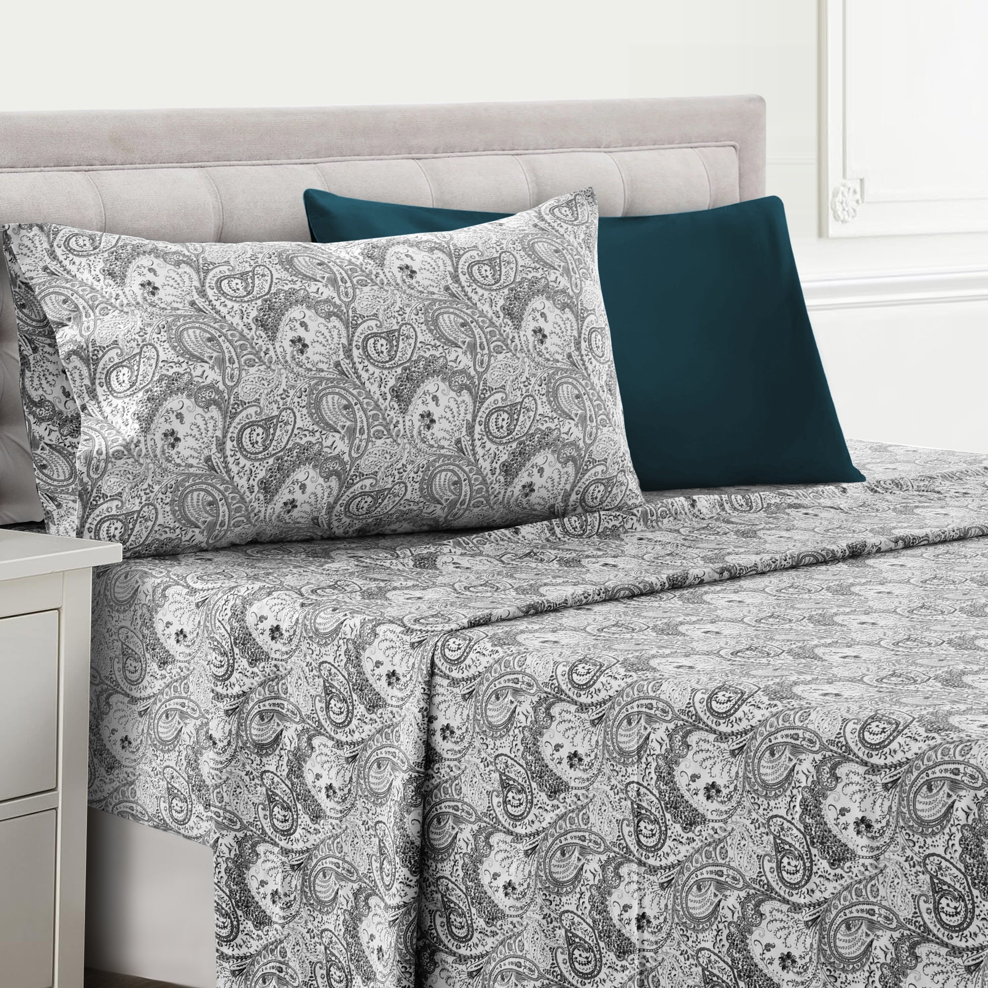 Paisley Bed Sheet Set 4 6 Piece 100% Brushed Microfiber Deep Pocket Fitted Sheet Soft Wrinkle Free Cooling Breathable Twin Full Queen King Cal King