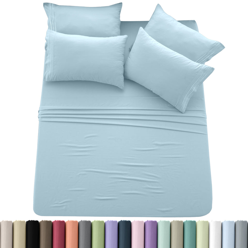 Brushed Microfiber Sheet Set 6pcs ¨C Soft Fade-Resistant Bedding 20 Colors Twin Twin XL Full Queen King Cal King Fitted Flat Pillowcases