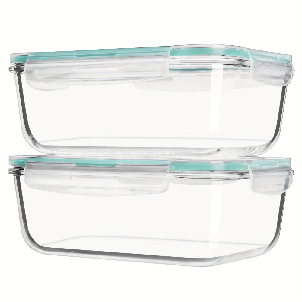Glass Food Storage Containers with Lids 2 Pack ¨C 63oz Large Airtight Snap Lock Meal Prep Containers, Leak Proof Glass Dish with Lid for Oven, Microwave & Refrigerator, Food Transport Tubs