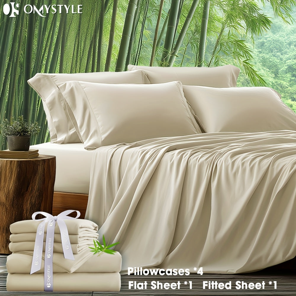 Bamboo Blend Bed Sheet Set 6pcs ¨C Flat Sheet, Fitted Sheet & 4 Pillowcases, Ultra Soft Lyocell Viscose Breathable Bedding for Hot Sleepers, Deep Pocket Twin Full Queen King, 11 Colors
