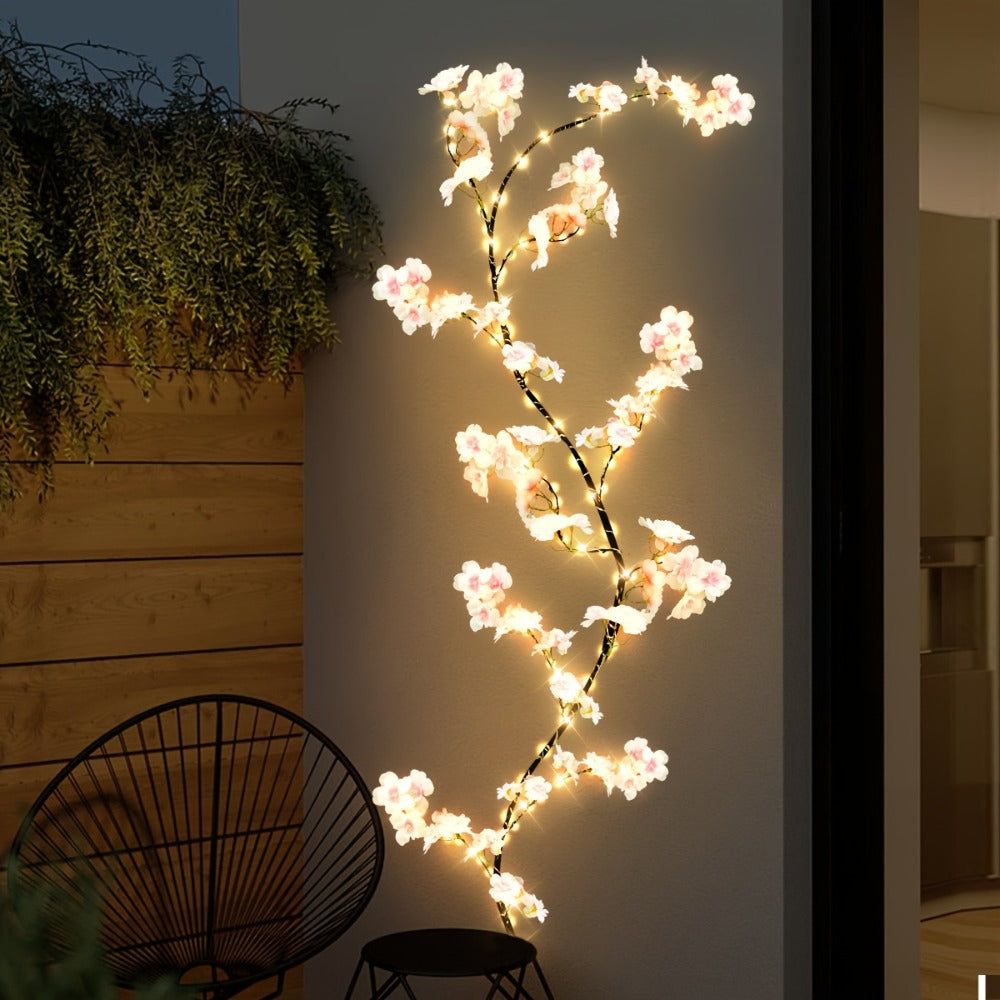Cherry Blossom Fairy Light Garland 100 LED USB Powered ¨C 180cm Artificial Flower String Lights for Wedding, Christmas, New Year, Spring & Home Wall Decor, Warm White IP45