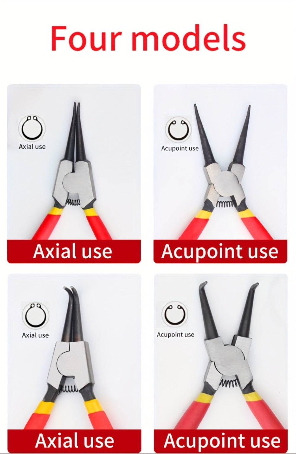 Snap Ring Pliers Set 4pcs - 7 & 9 Inch Straight Curved Jaw Internal External Circlip Pliers Spring Loaded Precision Retaining Ring Tool with Storage Box or Bag