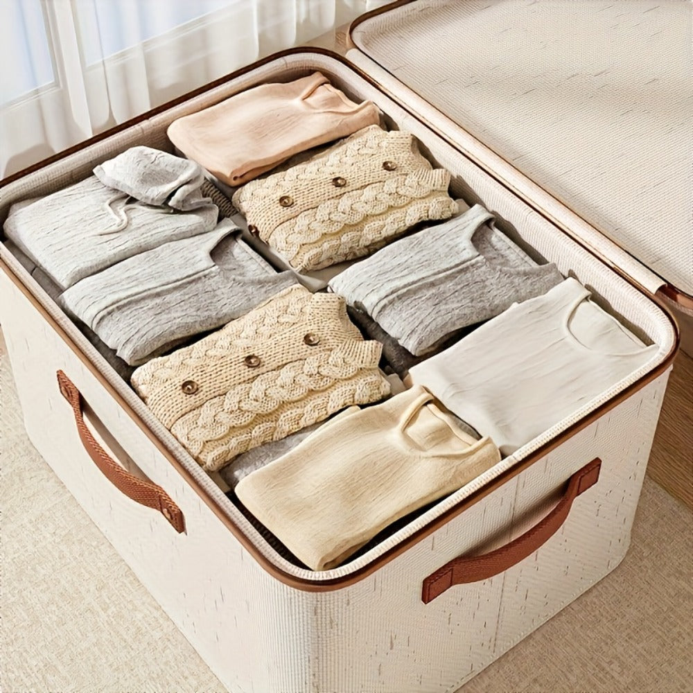 Foldable Storage Boxes with Lids 2-Pack, Large Capacity Linen Storage Baskets with Double Zippers & Leather Handles, Collapsible Fabric Organizer Bins for Bedroom, Clothing, Laundry & Moving