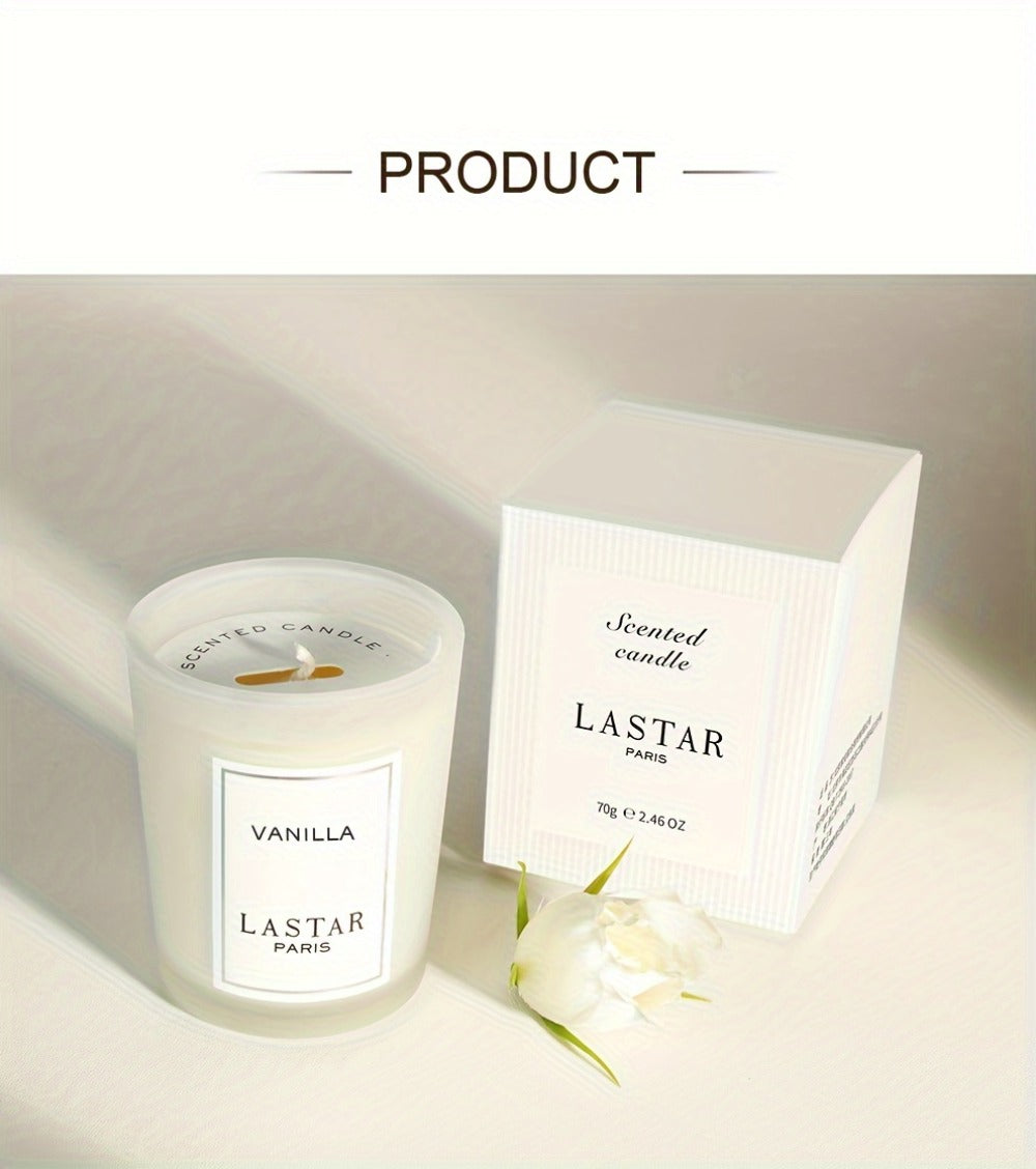 Vanilla Scented Soy Wax Candle in Frosted Glass Jar 70g - Single Wick Smokeless Clean Burn 8-12 Hour for Bedroom Living Room Ambiance Relaxation Valentine's Day Gift Home Decor