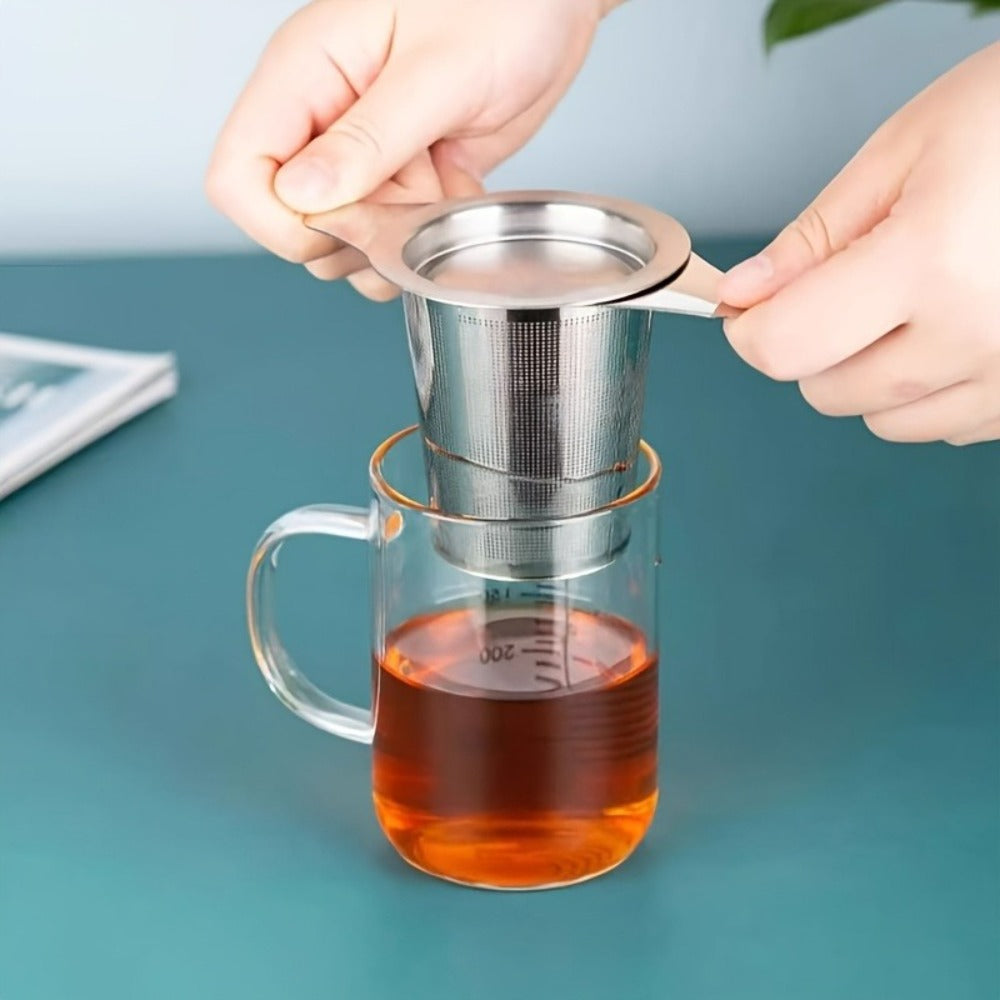 Stainless Steel Tea Strainer Set of 4 with Lid ¨C Fine Mesh Tea Infuser with Dual Handles for Loose Leaf Tea, Herbs & Spices ¨C Ergonomic Grip, Durable & Easy to Clean