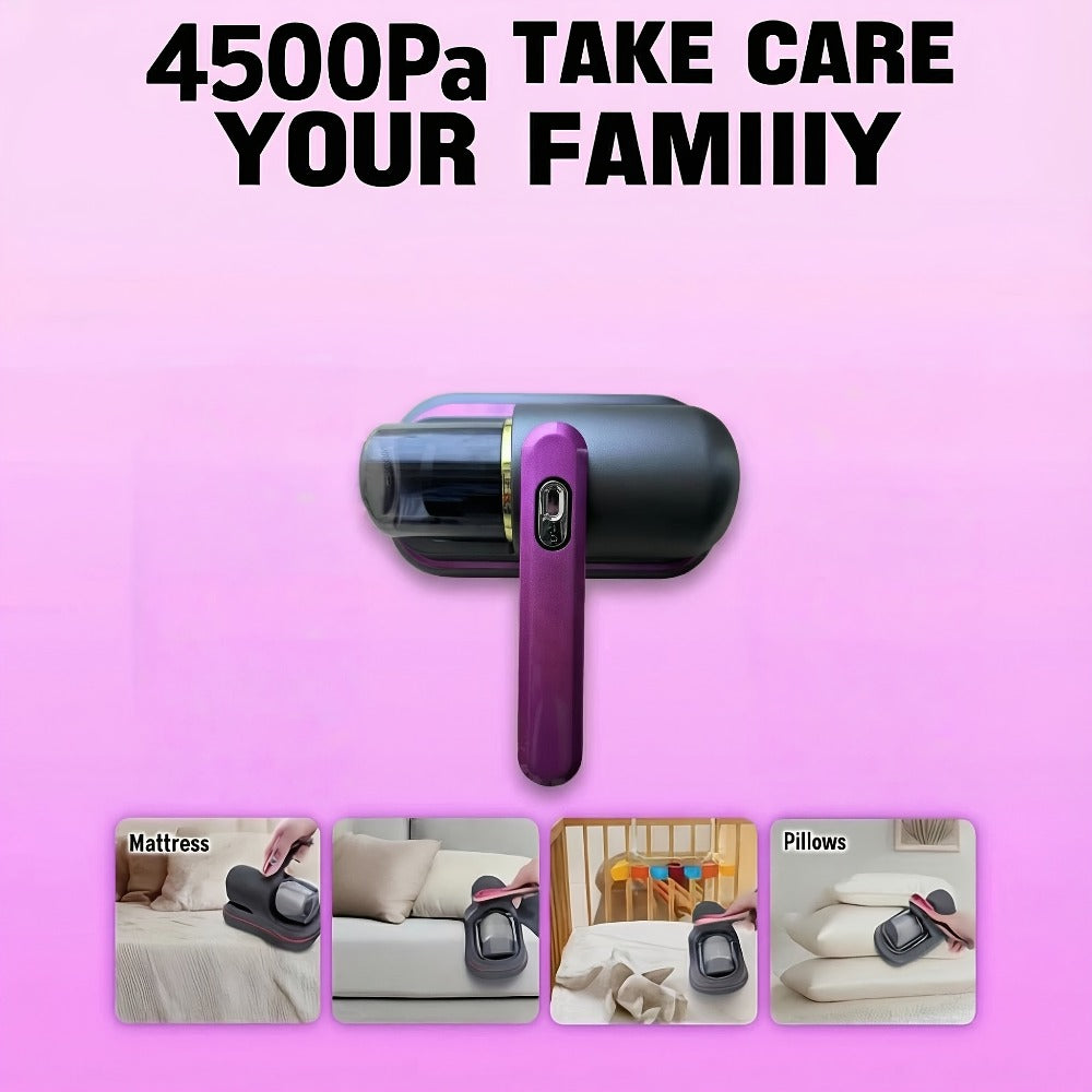 Cordless Mattress Vacuum Cleaner Handheld Bed Vacuum for Dust Mites, Allergens & Pet Hair - Portable Wireless Upholstery Vacuum for Mattress, Sofa, Carpet & Bedding, Lightweight Easy to Use, Purple