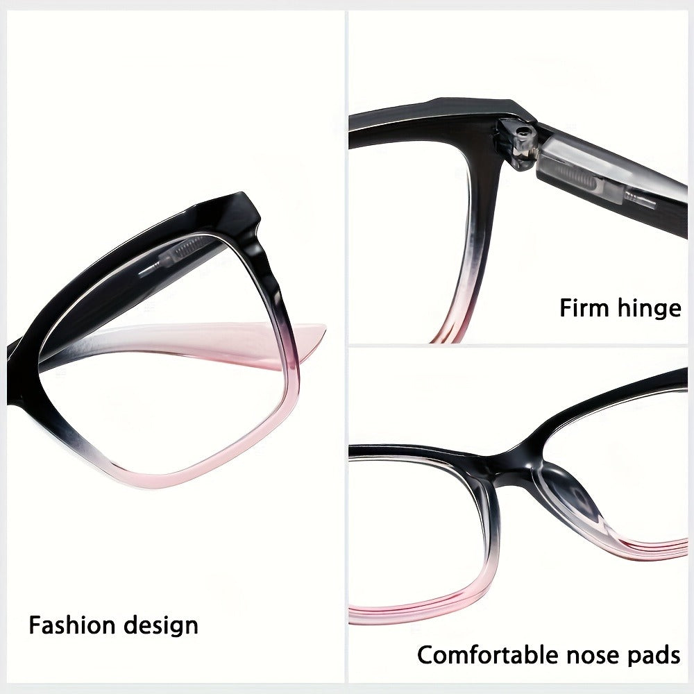 Blue Light Blocking Reading Glasses for Women Rectangular Frame Floral Design Anti-Fatigue Spring Hinge Resin Lenses Comfortable Lightweight Readers Purple Floral Gradient Black Brown Magnification 1.0 to 4.0