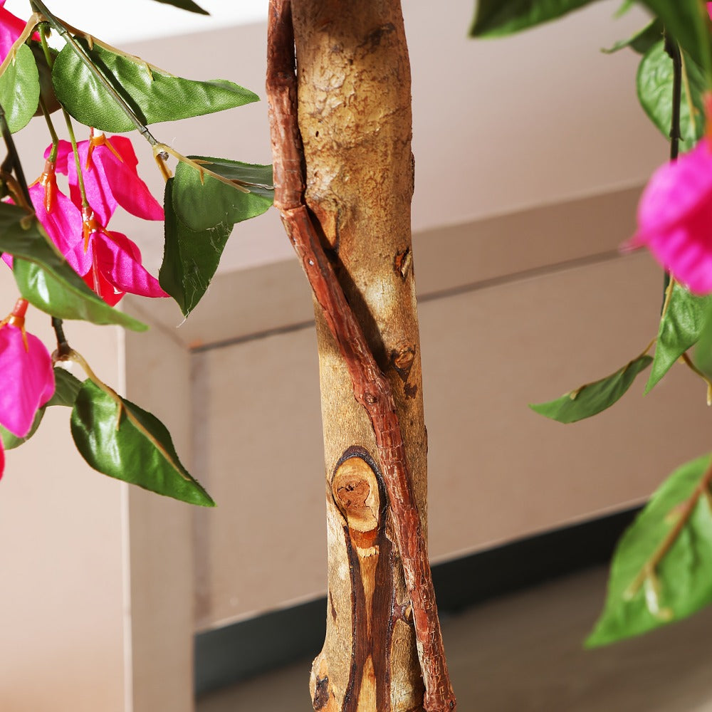 Faux Potted Bougainvillea Tree 5ft Artificial Indoor Plant with Pink Flowers Wood Trunk for Living Room Office Entryway Home Decor Housewarming Gift