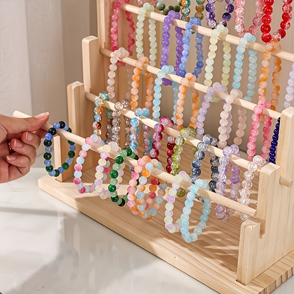 Jewelry Tower 6 Tier Wooden Stepped Jewelry Display Stand Organizer Rack for Bracelets Watches Hair Accessories Beads DIY Crafts Vintage Wood Jewelry Holder Large Capacity