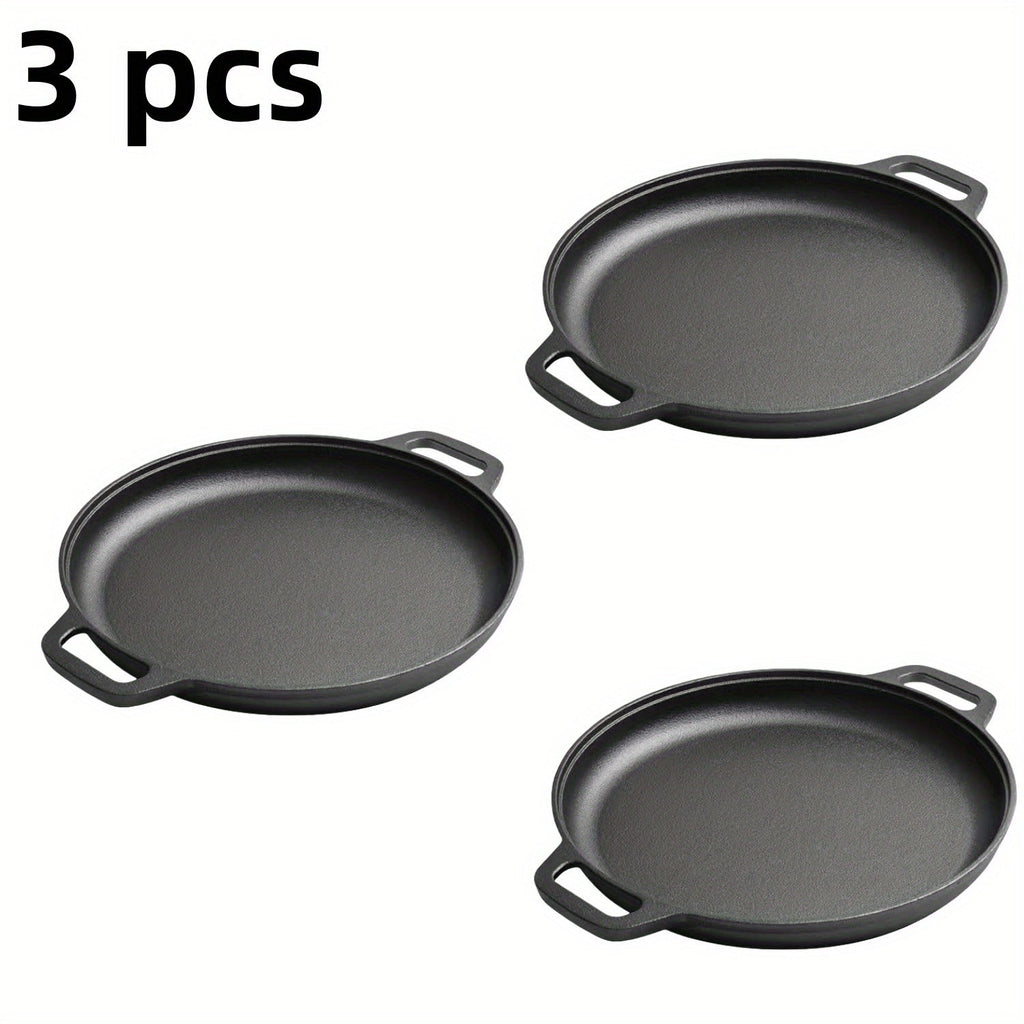 Pre-Seasoned Cast Iron Pan Set - Non-Stick Multifunctional Skillet for Pizza Home Kitchen Outdoor Cooking, Even Heating Compatible with All Stoves, 1/2/3 Piece Options