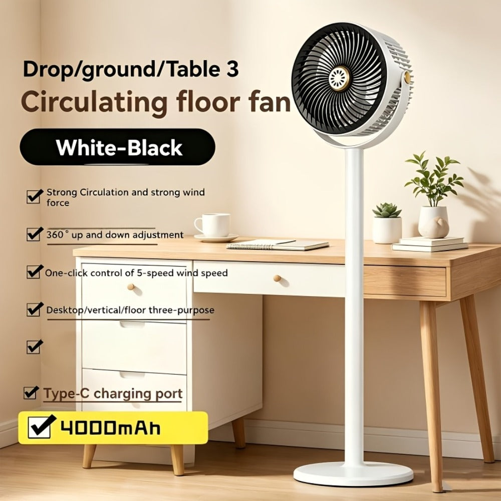 RV Fan 5-in-1 USB Rechargeable 4000mAh Battery 5-Speed Type-C Charging Port Portable Room Fan for Indoor Outdoor Camping Bedroom Desktop Ventilation