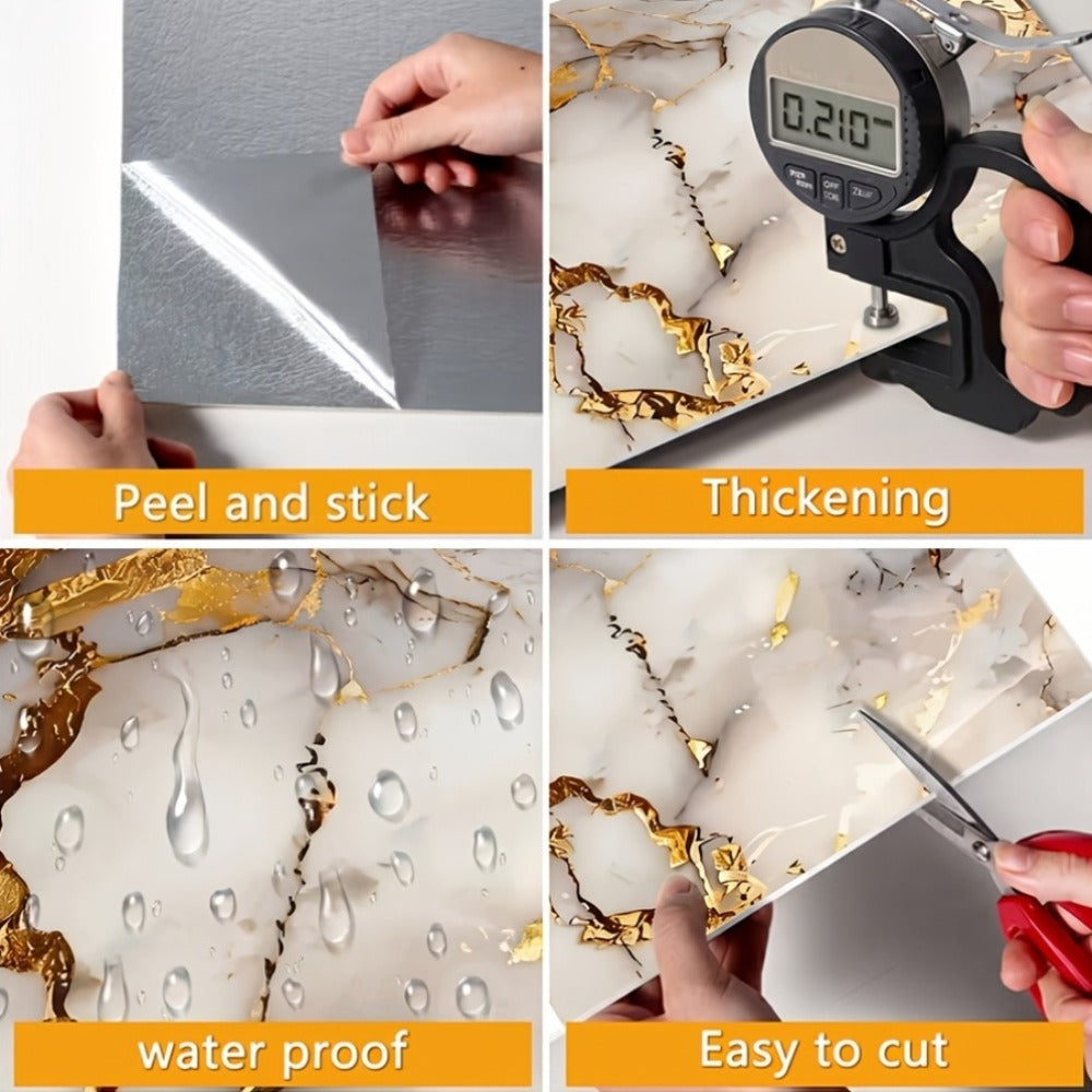 Peel and Stick Wall Tiles 50/100pcs Waterproof PVC Marble Self Adhesive Vinyl Tile Stickers for Bathroom Kitchen Living Room, TV Backdrop Shower Wall Panels Modern Home Decor Easy Installation