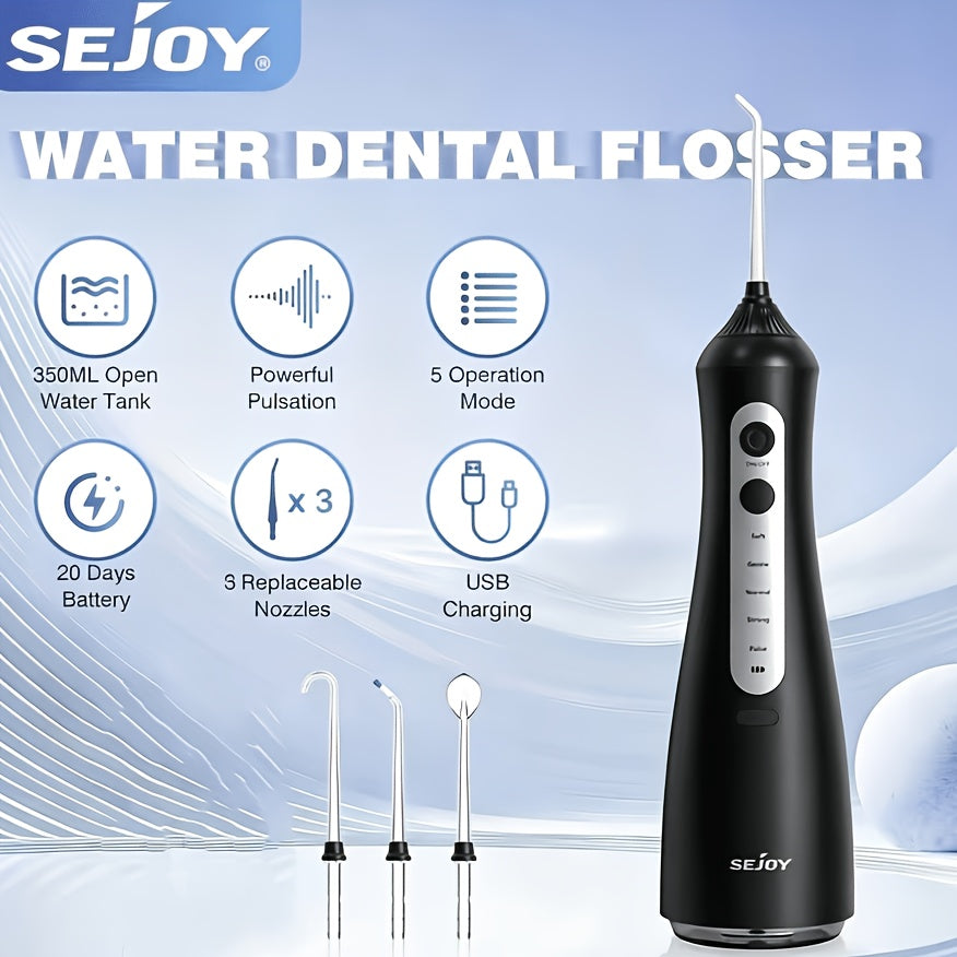 Water Flosser Electric Oral Irrigator 9 Replaceable Nozzles 350mL Tank 20-Day Battery 360¡ã Rotatable Tip Intelligent Pressure Control Deep Teeth Gum Cleaning