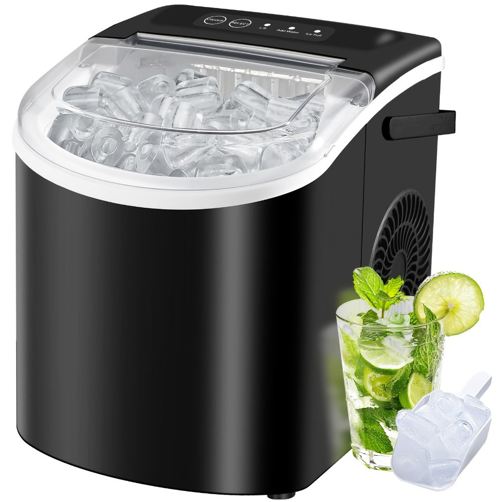Ice Maker with Basket & Scoop ¨C 26 Lbs/Day Countertop Bullet Ice Machine, 9 Cubes in 6 Mins, Self-Cleaning, 5 Colors Pink White Green Silver Black, for Home, Kitchen, Office, Bar, RV & Camping