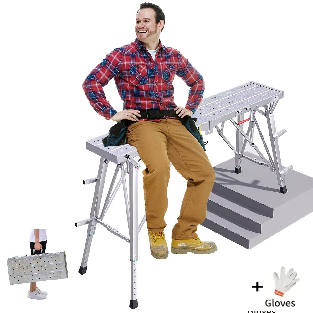 Adjustable Folding Scaffolding Work Platform 800 lbs, Portable Drywall Bench Step Ladder with Anti-Slip Feet & Safety Lock, Height 31.5¡±-49.2¡±, for Painting, Cleaning, Car Washing & Decorating
