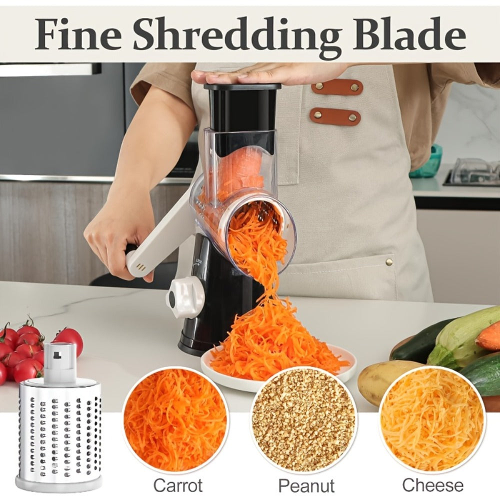 Rotary Cheese Grater with Hand Crank ¨C 3 Interchangeable Blades for Cheese, Vegetables & Nuts, Non-Slip Suction Base, Includes Cleaning Brush ¨C Manual Cheese Shredder for Kitchen (6 Colors)