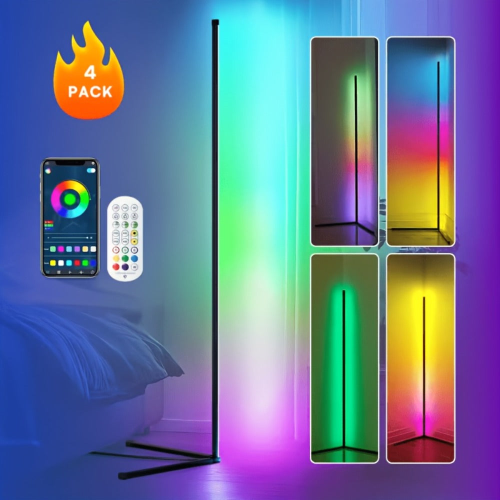 RGB Smart Floor Lamp 56 Inch ¨C 16 Million DIY Color Changing with App & Remote Control, Music Sync, 4 Modes, USB Powered for Game Room, Christmas & Halloween Decor (1, 2 or 4 Pack)
