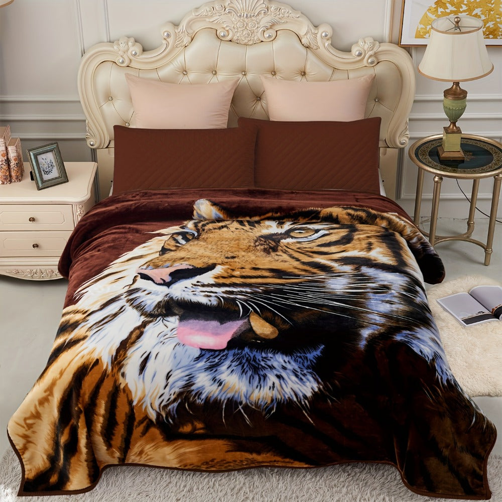 Reversible Plush Blanket 2-Ply 520GSM Milk Velvet - Soft Warm Queen King Size Blanket with Vibrant Animal & Floral Designs, All-Season Bed Couch Throw