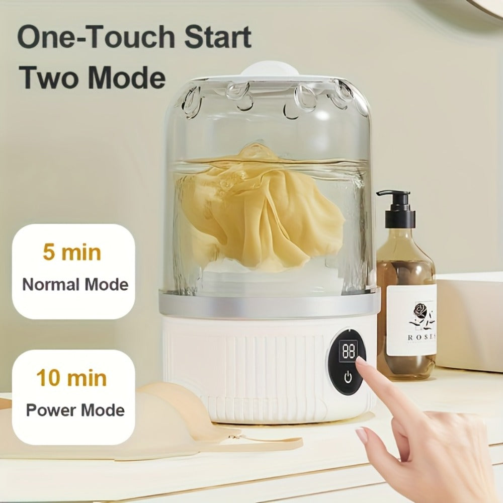 Portable Mini Washing Cup One-Button Start 2 Modes Impeller Hand-Wash Simulation Space-Saving Electric Mini Washer for Travel Camping Dorms Small Spaces White