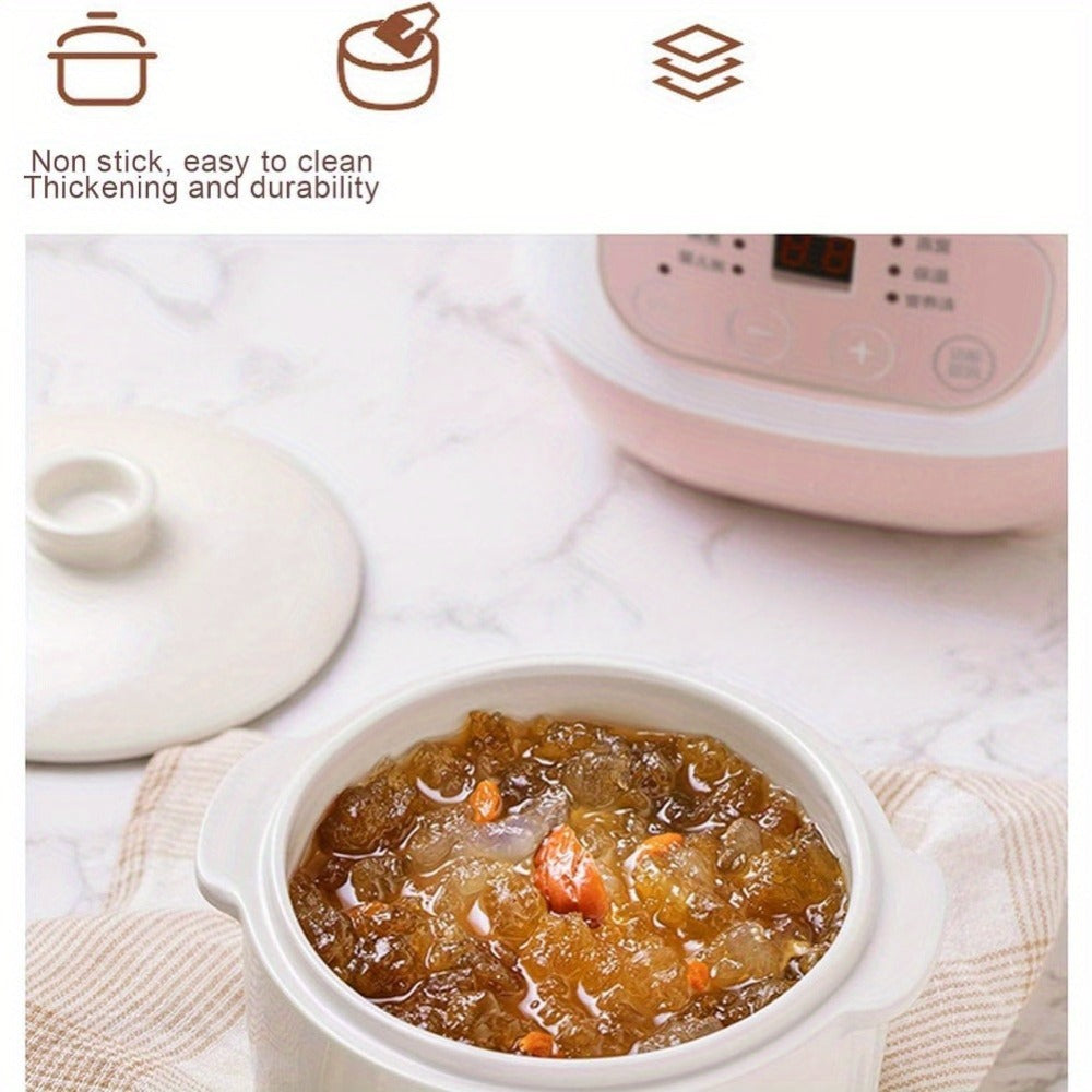 Electric Ceramic Stew Pot 1L 200W Anti Dry Burn 24H Intelligent Reservation Slow Cooker for Porridge Rice Soup Congee Small Family Individual Use