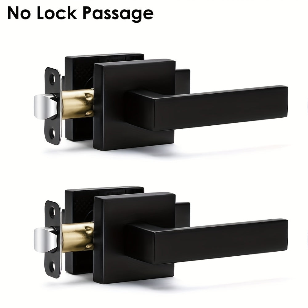 Matte Black Square Door Handle Set ¨C Interior Passage Door Knob for Hall & Closet, Heavy-Duty Left & Right Hand Compatible, Modern Hardware