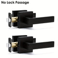Matte Black Square Door Handle Set ¨C Interior Passage Door Knob for Hall & Closet, Heavy-Duty Left & Right Hand Compatible, Modern Hardware