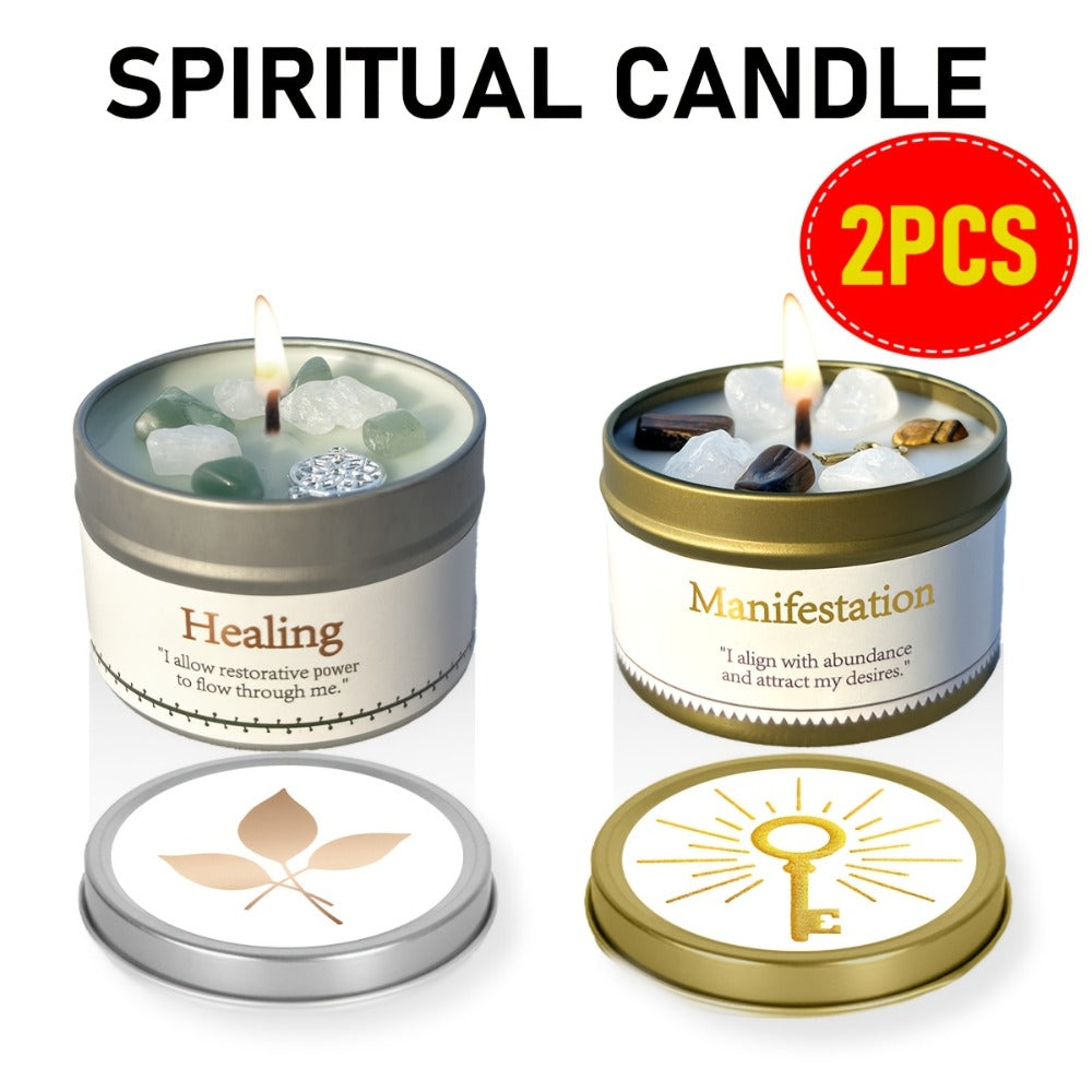 Manifestation Candles Scented Soy Wax with Crystal & Guidance Card for Meditation Yoga Focus | Law of Attraction Abundance Candle | Christmas Birthday Gift for Women