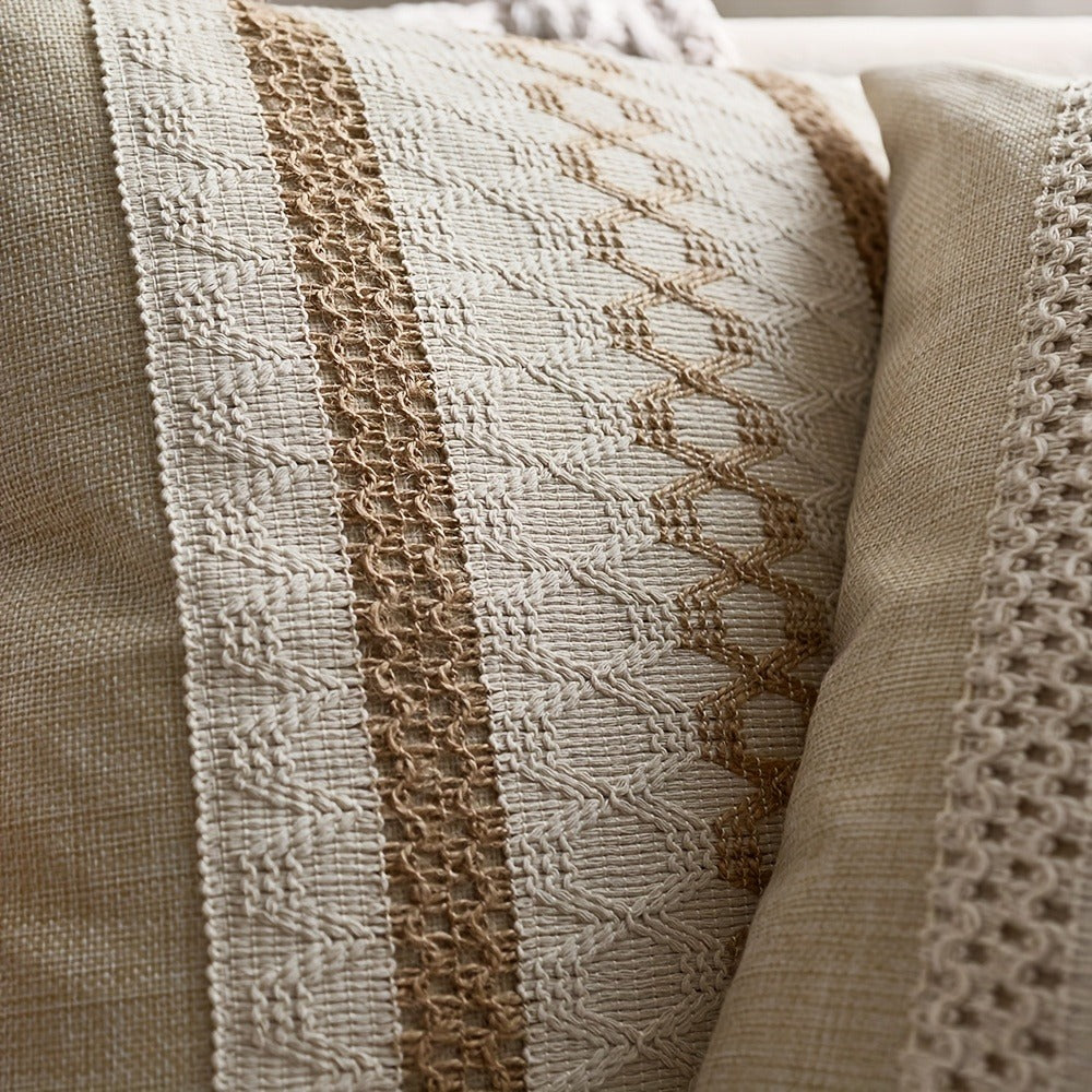 Throw Pillow Covers 2 Pack Boho Geometric Brown Beige 18x18 ¨C Bohemian Decorative Pillow Cases with Zipper Closure ¨C Soft Polyester Cushion Covers for Sofa Couch Bedroom Living Room Boho Home Decor