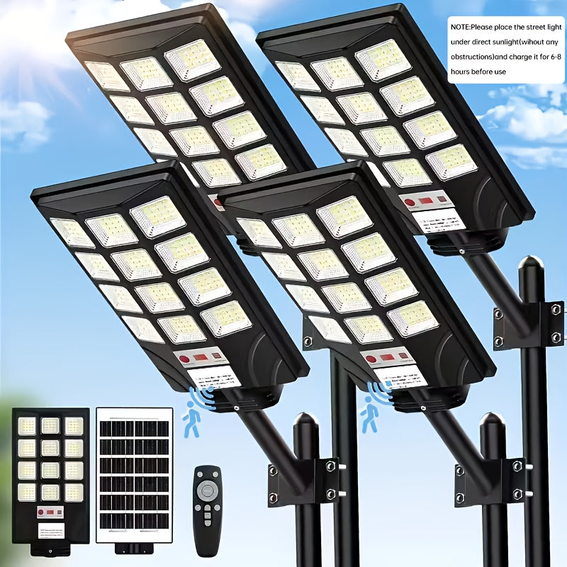 Solar Street Light Outdoor 400 LED ¨C 6500K Waterproof Sensor Flood Light with Remote Control, Dusk to Dawn for Commercial Area, Parking Lot & Night Security Lighting (2 or 4 Pack)