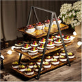 3-Tier Wooden Cupcake Stand ¨C Holds 50 Cupcakes, Dessert Display Rack for Wedding, Birthday Party & Halloween, Rustic Wood Cake Stand in Black, White & Brown