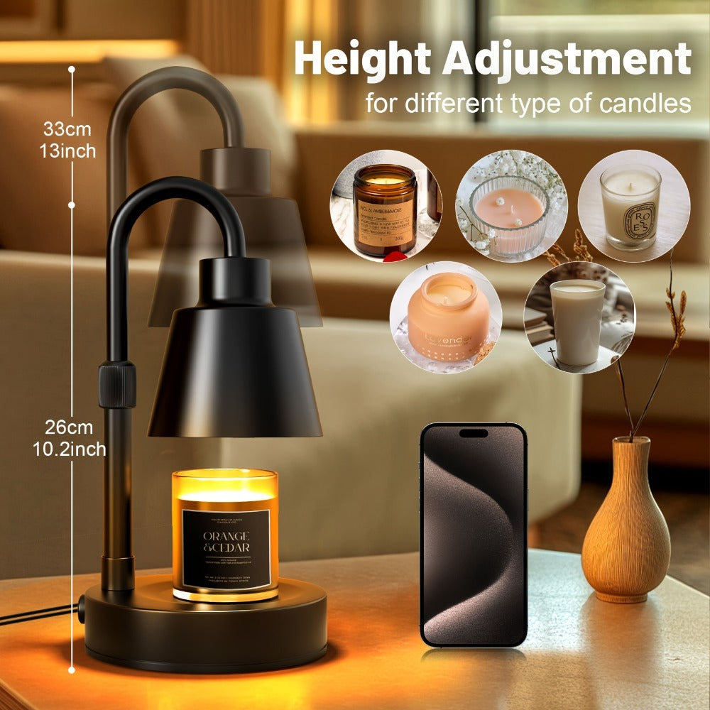 Candle Warmer Lamp 2 Pack with Timer & Dimmer ¨C Electric Wax Warmer for Jar Candles, Adjustable Height 10.4¨C14.4¡±, Black Metal, 2H/4H/8H Timer, 4-Level Dimming, Cozy Home Decor Gift