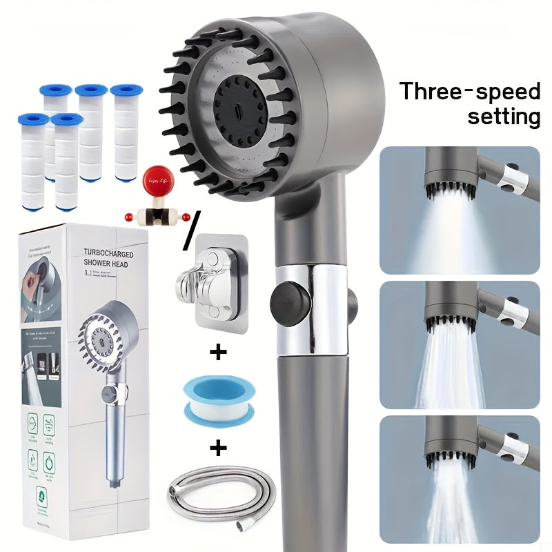Filtered Handheld Shower Head High Pressure 4 Spray Modes ON/OFF Switch with Hose 5 Filter Elements Pet Shower