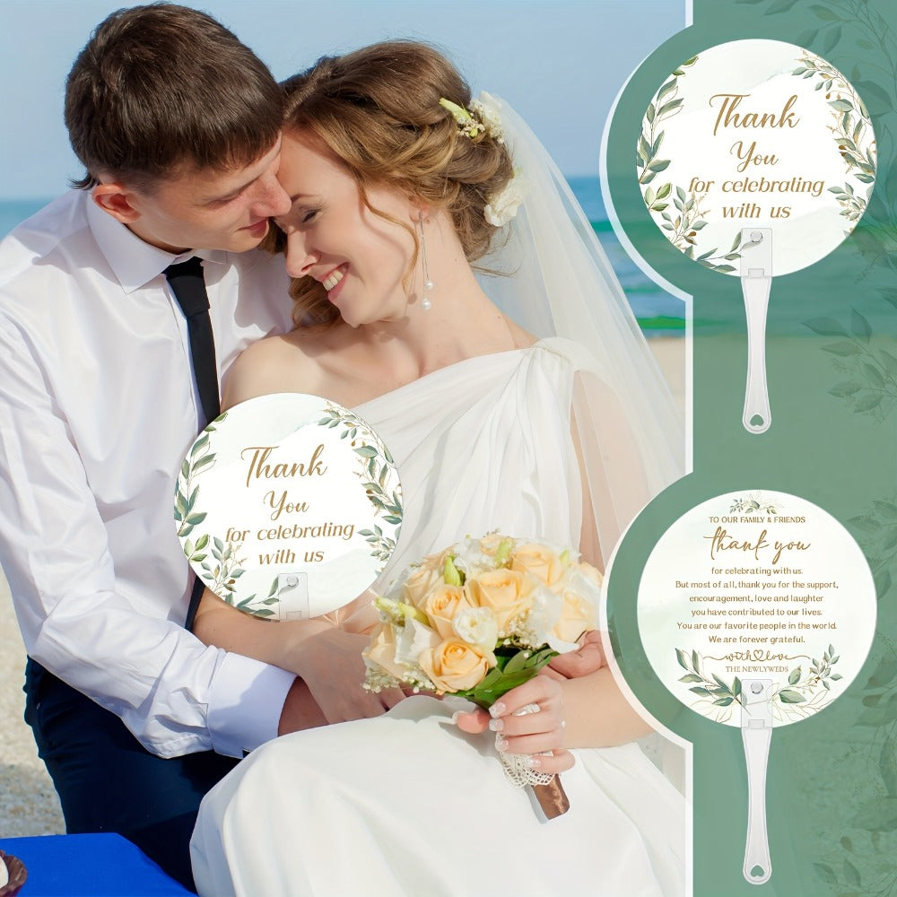 Wedding Hand Fans 100pcs Bulk Plastic Handheld Fans with Handle Greenery Leaf Design Cooling Fans for Ceremony Bridal Shower Party Guests Outdoor Hot Weather Events